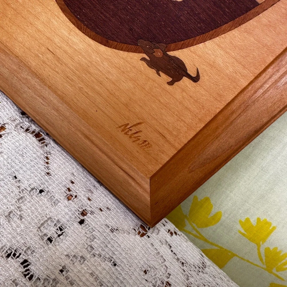 Hudson River Inlay Nelson Marquetry Wood Art Cat Mouse A Better Mousetrap 9x6